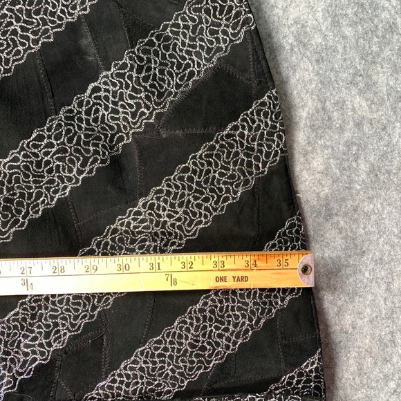 Leather Band‎ Collar Womens 1X Silver Embroidery Mid Length Coat - Picture 5 of 8